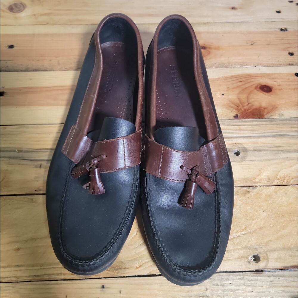 Sperry Mens Brown Blue Leather Tassel Loafer Slip On Shoes 13 M